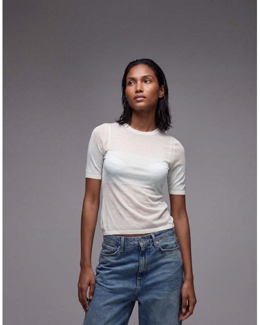 & Other Stories Gray Crew Neck Thin Knitted T-shirt