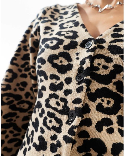 ASOS Metallic – strukturierte strickjacke mit v-ausschnitt und leopardenmuster