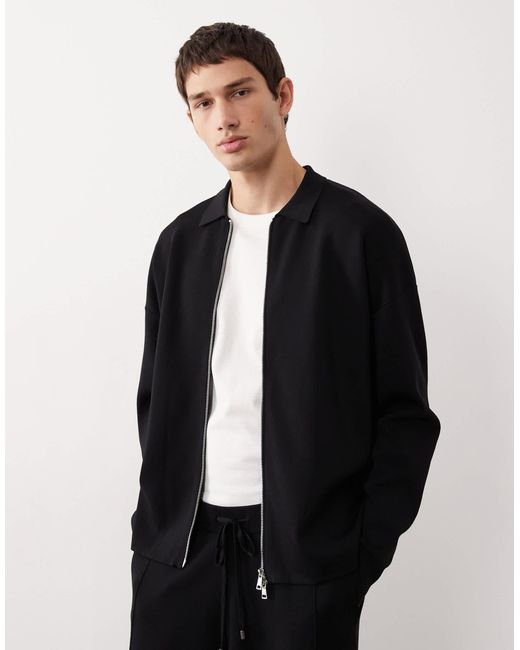 Gilet décontracté d'ensemble en maille compacte à fermeture éclair - noir ASOS COLLECTIVE pour homme en coloris Blue