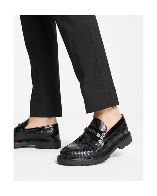 H by Hudson Exclusive Alec Chain Snake Embossed Leather Loafers in