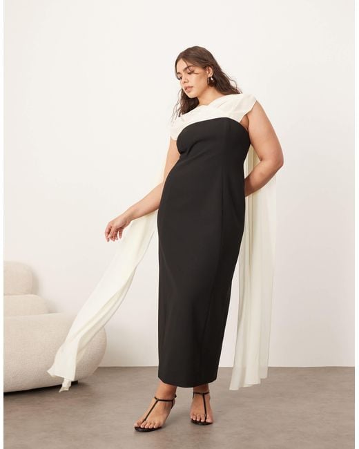 ARRANGE Curve Structured Maxi Dress With Chiffon Drape in Natural | Lyst  Australia