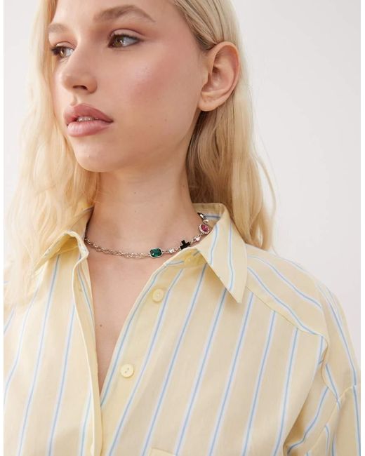 Collusion Oversized Gestreept Poplin Overhemd in het Natural
