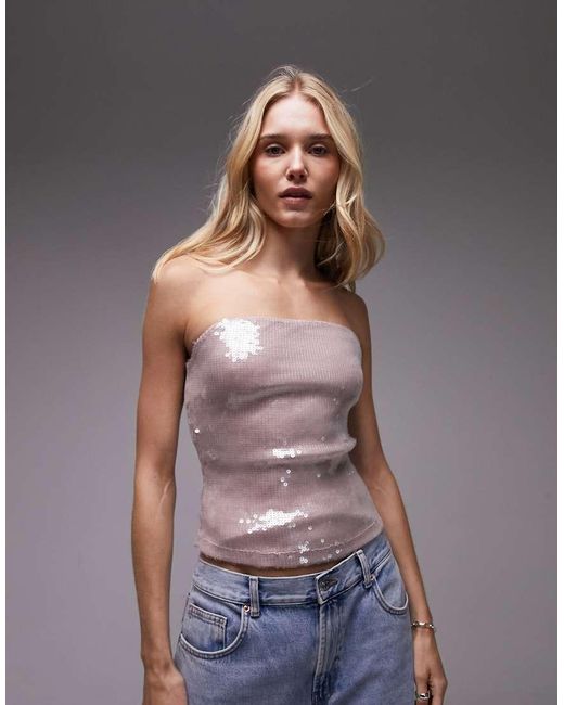 TOPSHOP Pink Sequin Bandeau
