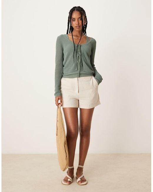Mango Green Tie Front Lightweight Cardigan