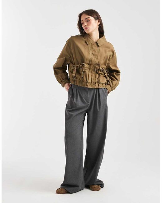 Miss Selfridge Green Cotton Zip Through Jacket With Bow Detail