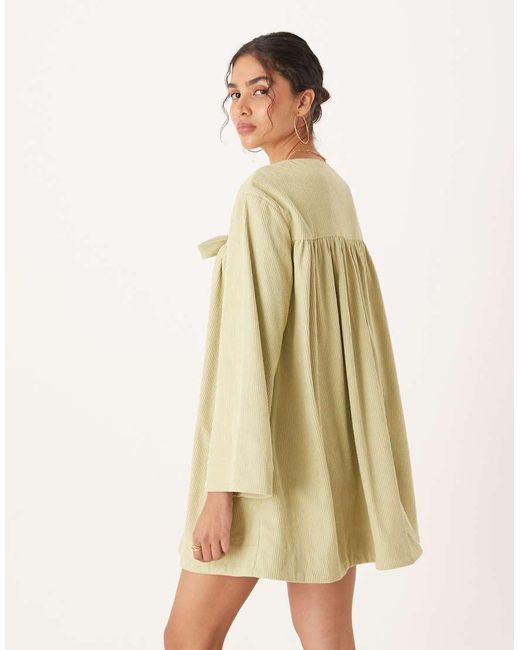 ASOS Natural Cord Tie Front Mini Smock Dress