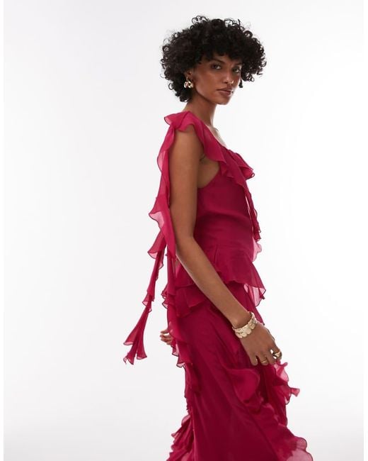 & Other Stories Maxi Slip Dress With Tiered Ruffle Detail And Low Tie Back