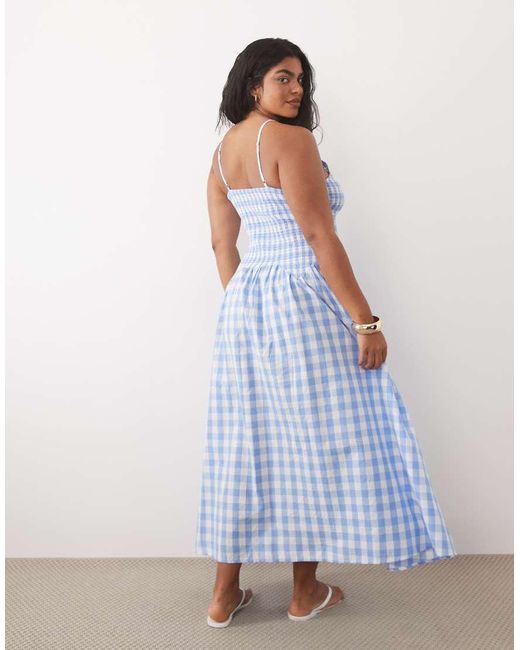 Esmee Curve Blue Shirred Drop Waist Maxi Beach Dress