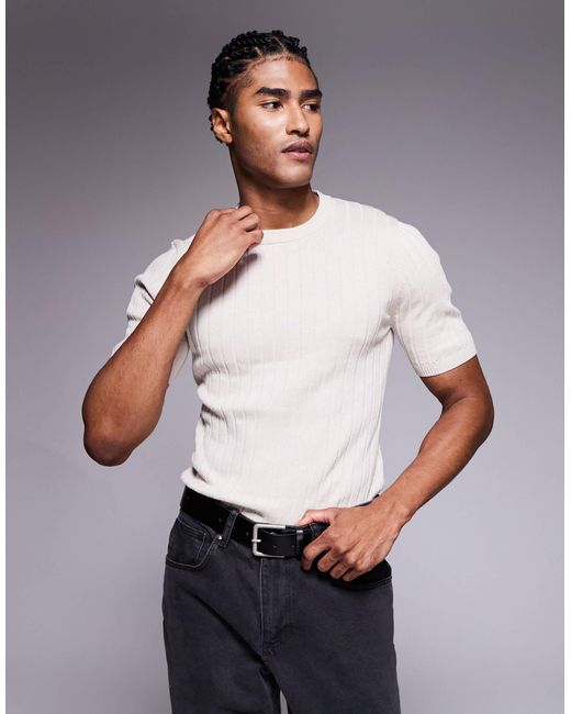 ASOS White Muscle Fit Lightweight Knitted Rib T-shirt for men