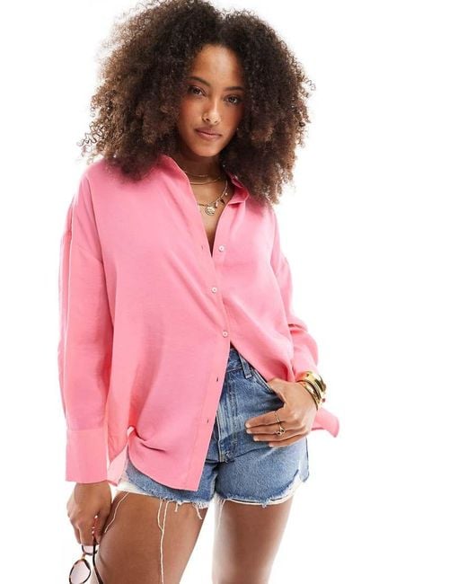 ONLY Oversized Overhemd Met Lange Mouwen En Textuur in het Pink