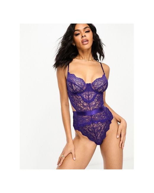 Ann Summers Purple Hold Me Tight Underwired Lace Bodysuit