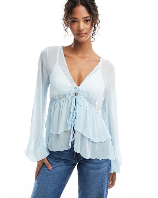 Pull&Bear White Ruffle Detail Blouse