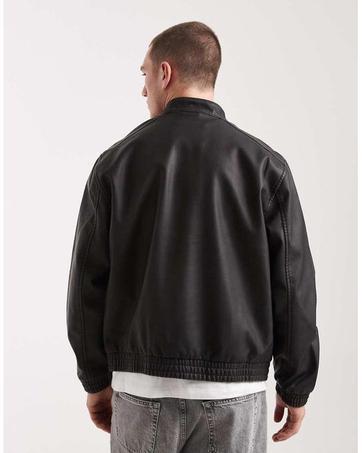 Hollister Black Vegan Leather Classic Moto Jacket for men