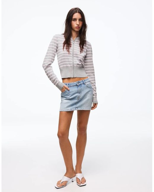 Bershka Gray Striped Zip-up Hoodie