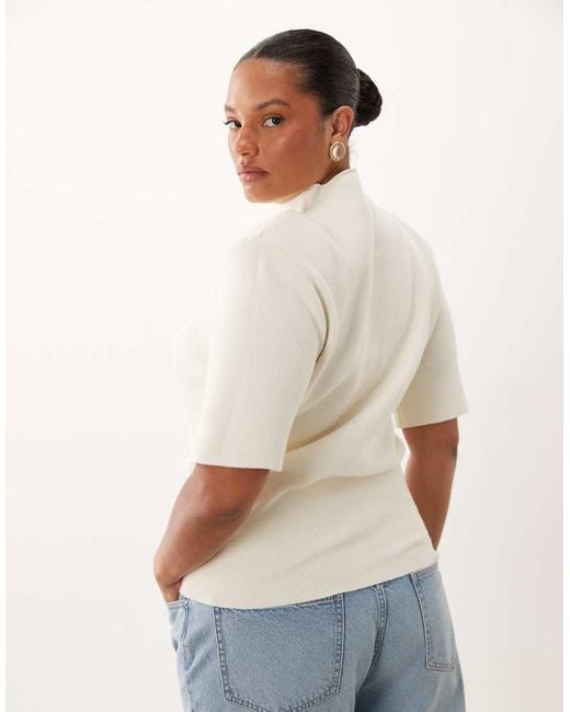 ASOS White Asos Design Curve High Neck Shoulder Pad Waisted T-shirt