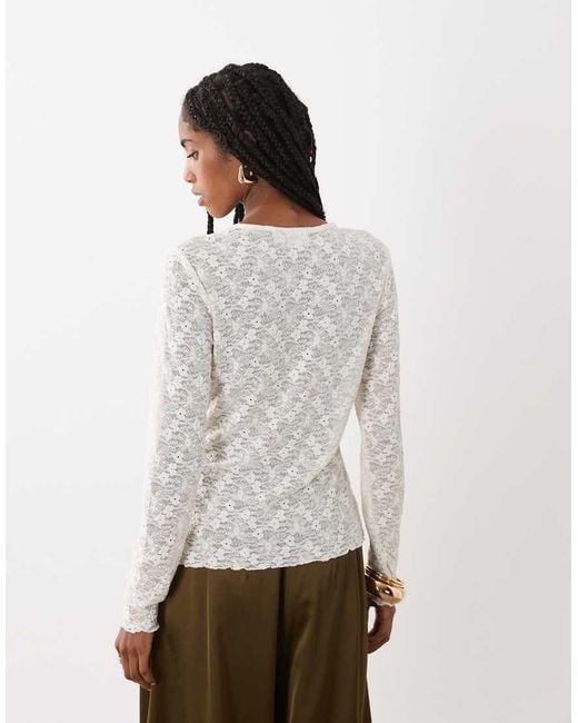 Vila White Long Sleeve Floral Detail Mesh Top