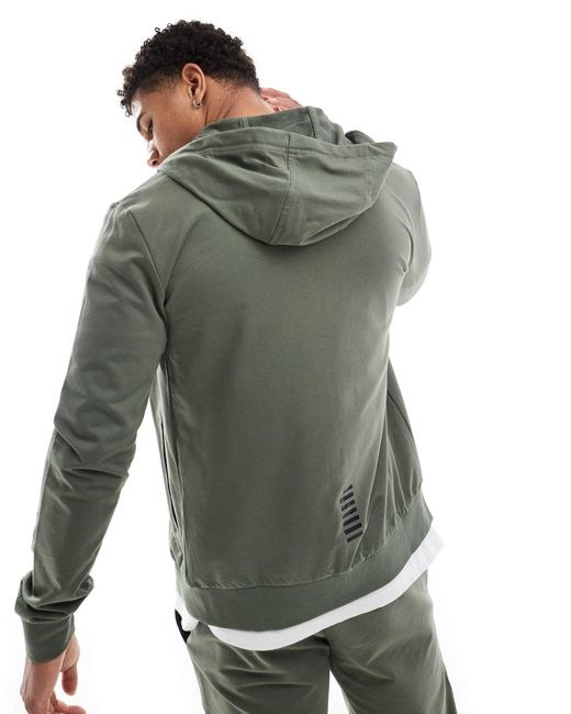 EA7 Armani – – trainingsanzug aus khakiem sweatshirt-stoff mit kapuzenjacke und jogginghose mit logo in Green für Herren