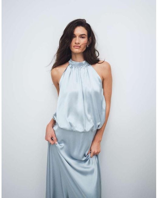 Gina Tricot Blue Satin Halterneck Maxi Dress