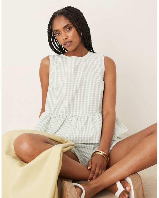 Vila Mouwloze Top Met Ruches Aan De Zoom En Gingham Ruit in het Multicolor