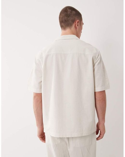 ASOS Natural Co-Ord Textured Revere Shirt for men