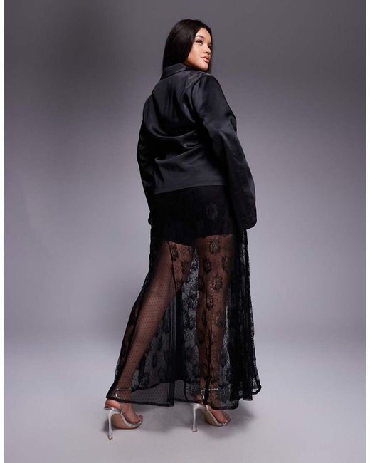 ASOS Black Asos Design Curve Sheer Godet Lace Mix Maxi Skirt