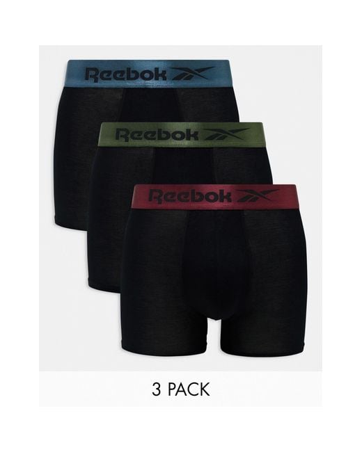 Reebok Black Collier 3 Pack Trunks With Shine Waistband for men