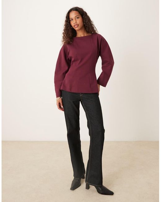 ASOS Red Seam Detail Waisted Long Sleeve Tee