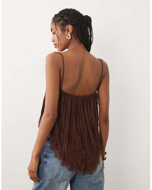ASOS Blue Crinkle Floaty Cami With Lace Trim