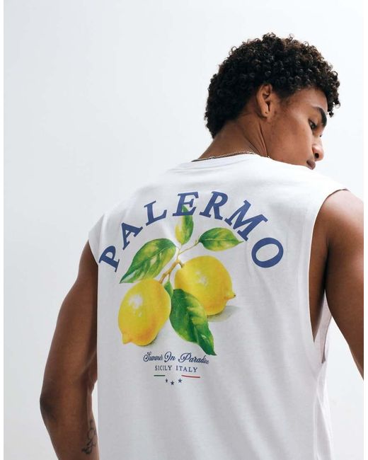 Jack & Jones White Palermo Lemon Backprint Vest for men