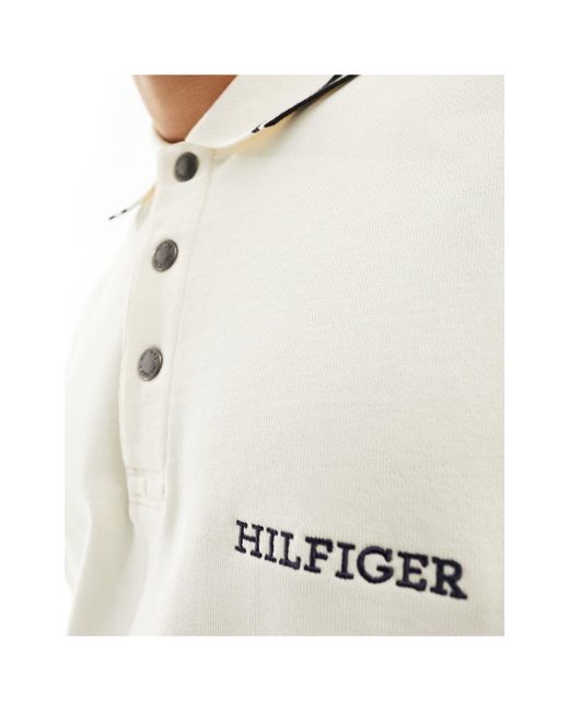 Tommy Hilfiger White Monotype Embroidered Rugby Shirt for men