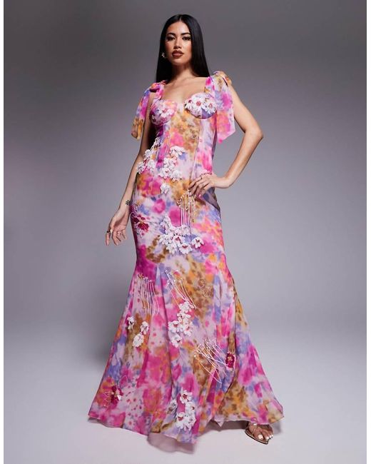 ASOS Pink Embellished Printed Maxi Dress