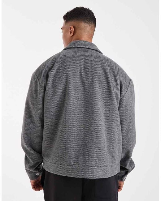 ASOS Gray Salt And Pepper Wool Look Harrington for men
