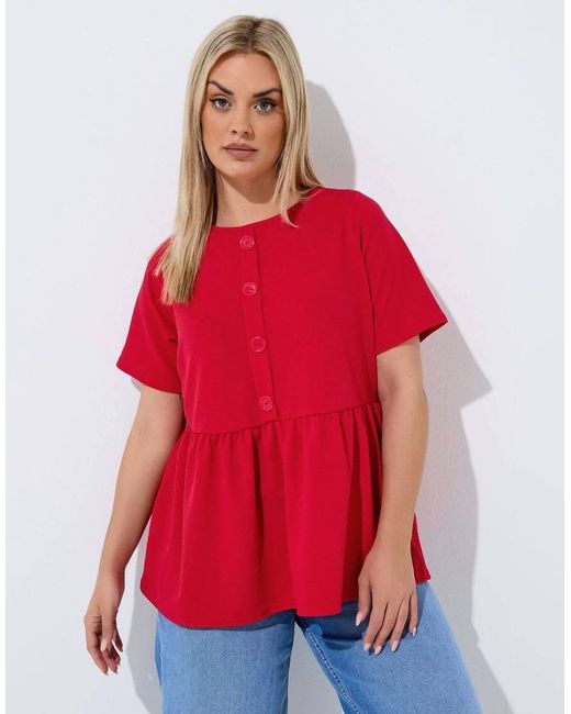 Yours Clothing Red Button Peplum Top