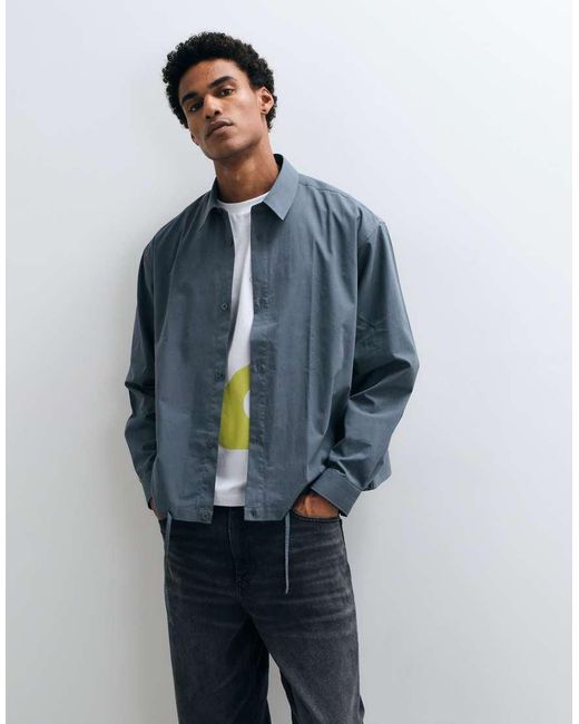 ASOS Blue Boxy Oversized Poplin Shirt With Drawcord Hem for men