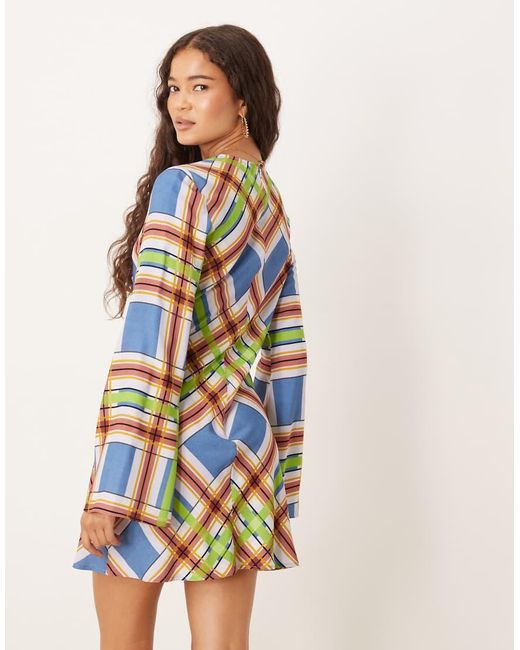 ASOS Natural Crew Neck Mini Dress With Flare Sleeve