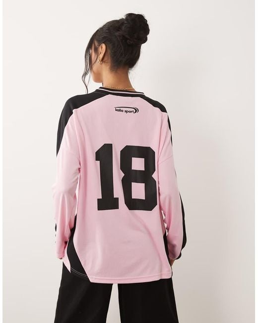Kaiia Pink Oversized Long Sleeve Football Jersey
