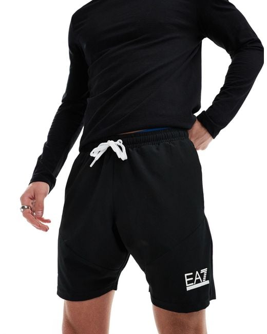 EA7 Black Armani Logo Woven Shorts for men