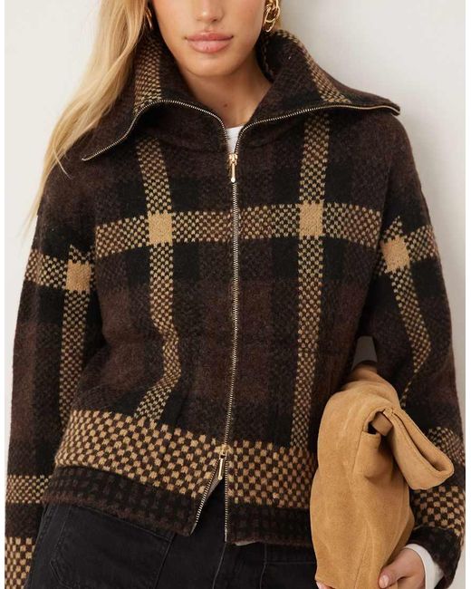 Jdy Brown Open Collar Zip Cardigan