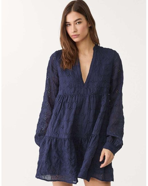 Stradivarius Blue Mini Dress With Embroidery