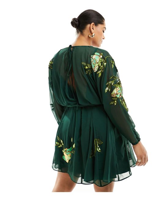 Asos design curve - vestito corto verde a fiori con cintura e gonna godet di ASOS in Green