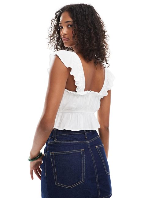 Stradivarius White Cropped Milkmaid Top