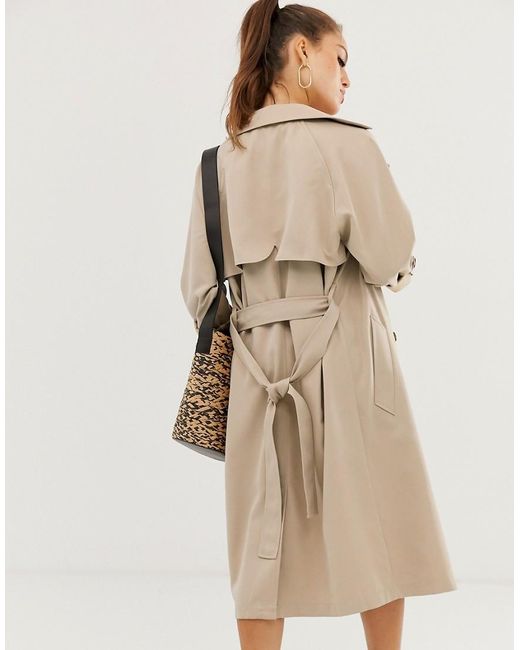 Stradivarius Denim Long Flowy Trenchcoat In Camel in Beige (Natural) - Lyst