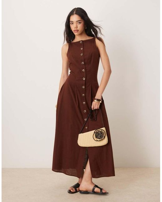 ASOS Lange Giletjurk Met Rechte Hals En Knoopsluiting in het Brown