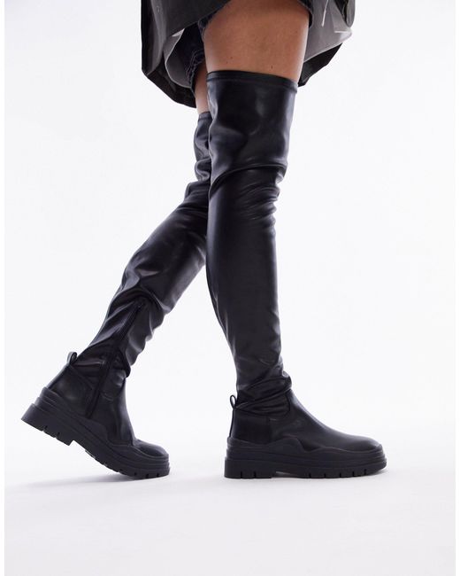 TOPSHOP Black Wide Fit Martha Over The Knee Stretch Boot