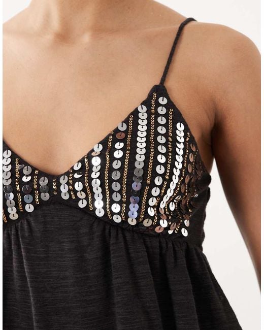 Miss Selfridge Black Festival Sequin Detail Babydoll Cami Top