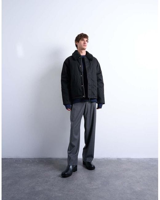 Topman Blue Padded Coach Jacket With Borg Collar for men