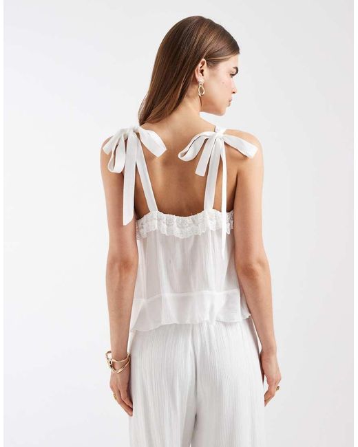 Motel White Co-Ord Shaista Lace Trim Top