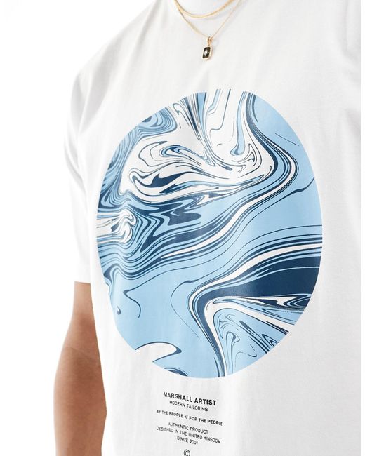Camiseta blanca con estampado gráfico Marshall Artist de hombre de color Blue