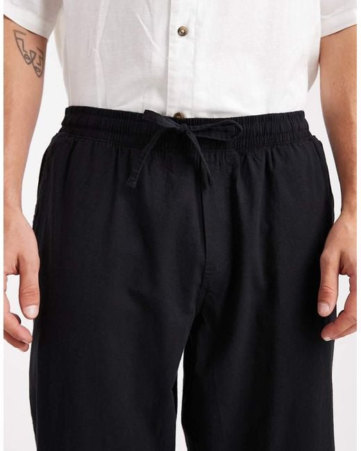 Jack & Jones Black Loose Fit Linen Mix Trouser for men