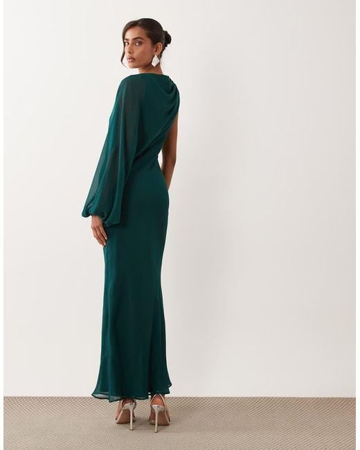 ASOS Green Draped One Sleeve Bias Maxi Dress